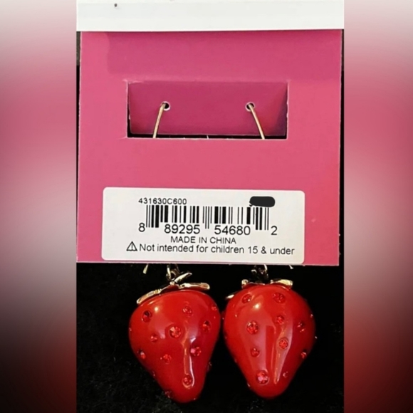 New! BETSEY JOHNSON Red Strawberry Fields Collection Statement Earrings. - Picture 6 of 6
